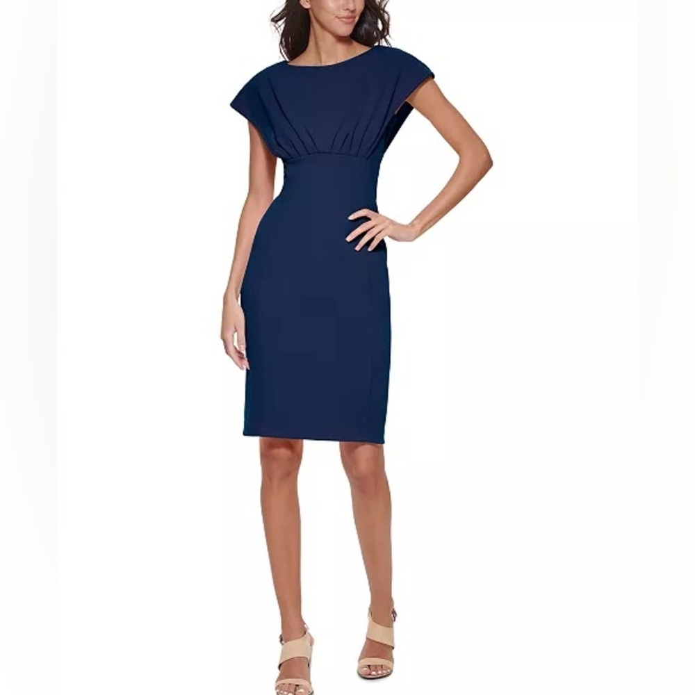 NWT Calvin Klein navy blue cap sleeve scuba crepe dress Sz 12